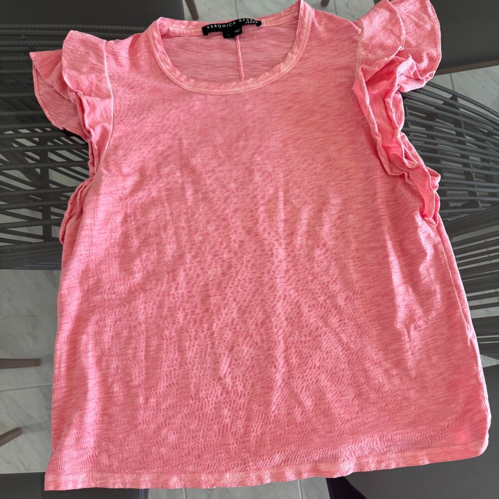 Veronica Beard Ruffle Tee Shirt Size Large